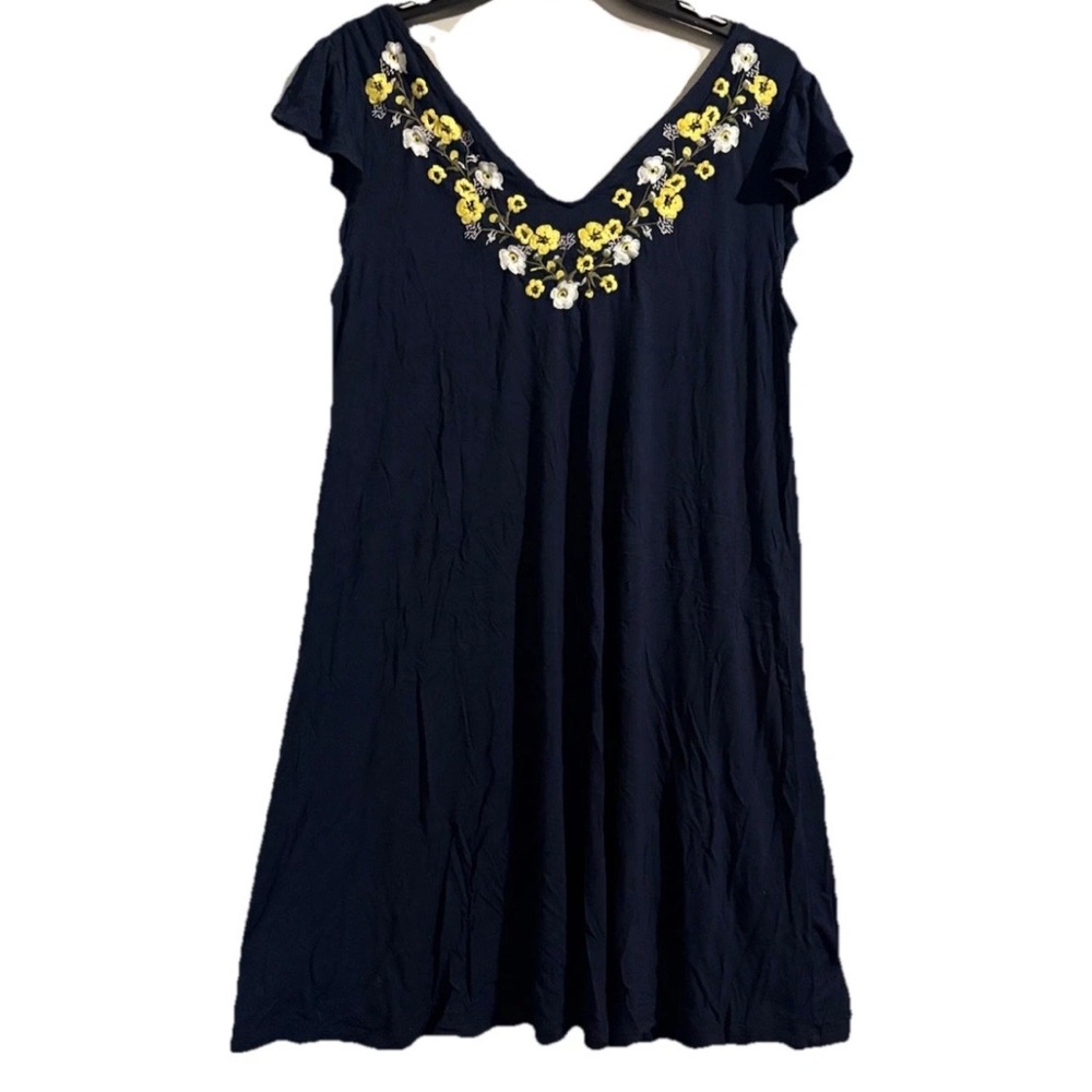LOFT Navy Dress with Yellow & White Floral Embroidery - Picture 2 of 9